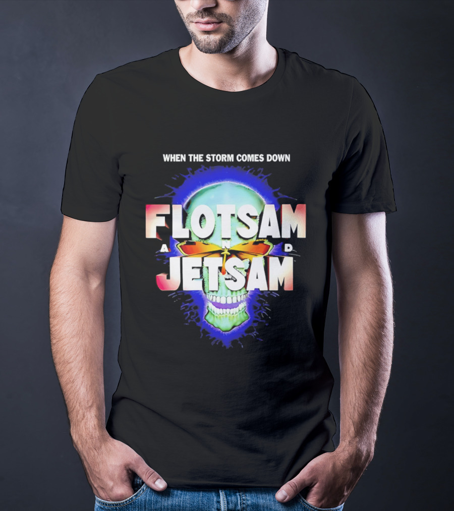 Flotsam And Jetsam When The Storm Comes Down Green Skull Blue Aura T-Shirt