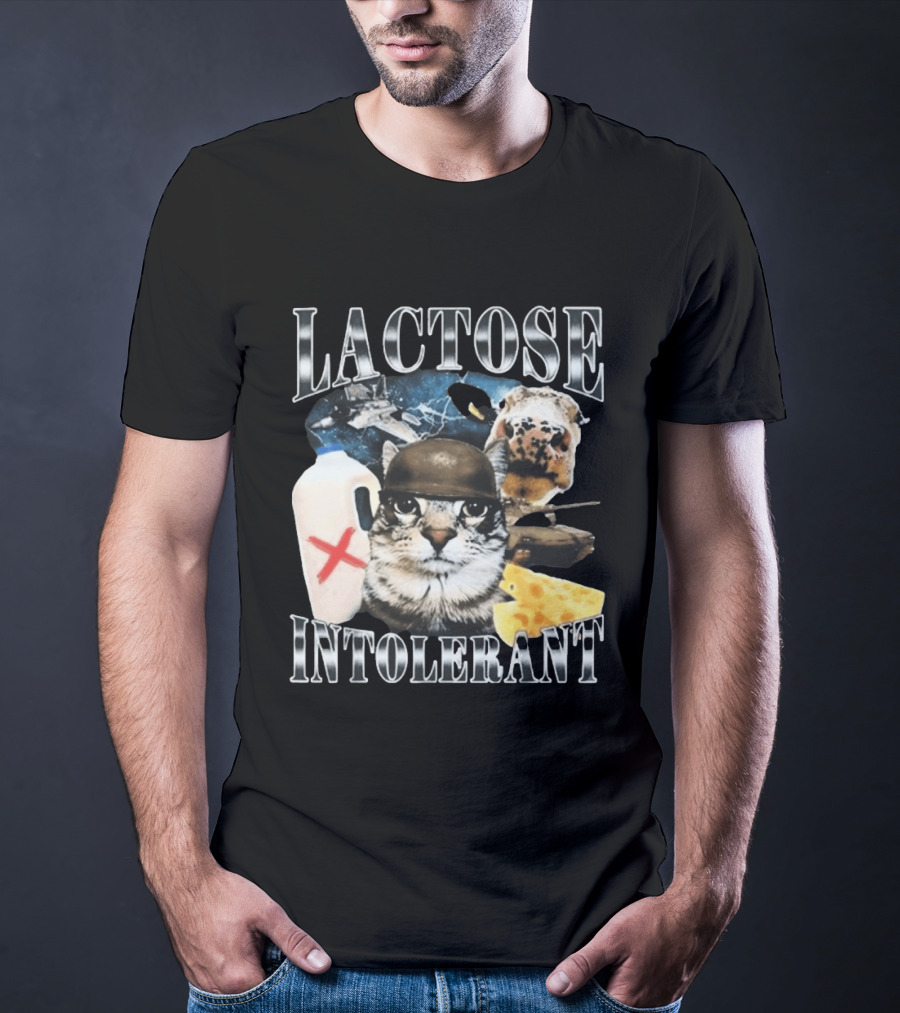 Lactose Tolerant Funny Cat Cheese Milk Jug Helmet Dog Spaceship T-Shirt