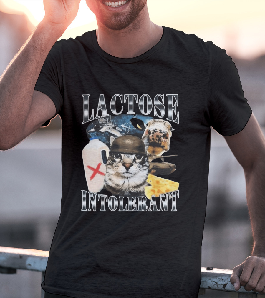 Lactose Tolerant Funny Cat Cheese Milk Jug Helmet Dog Spaceship T-Shirt