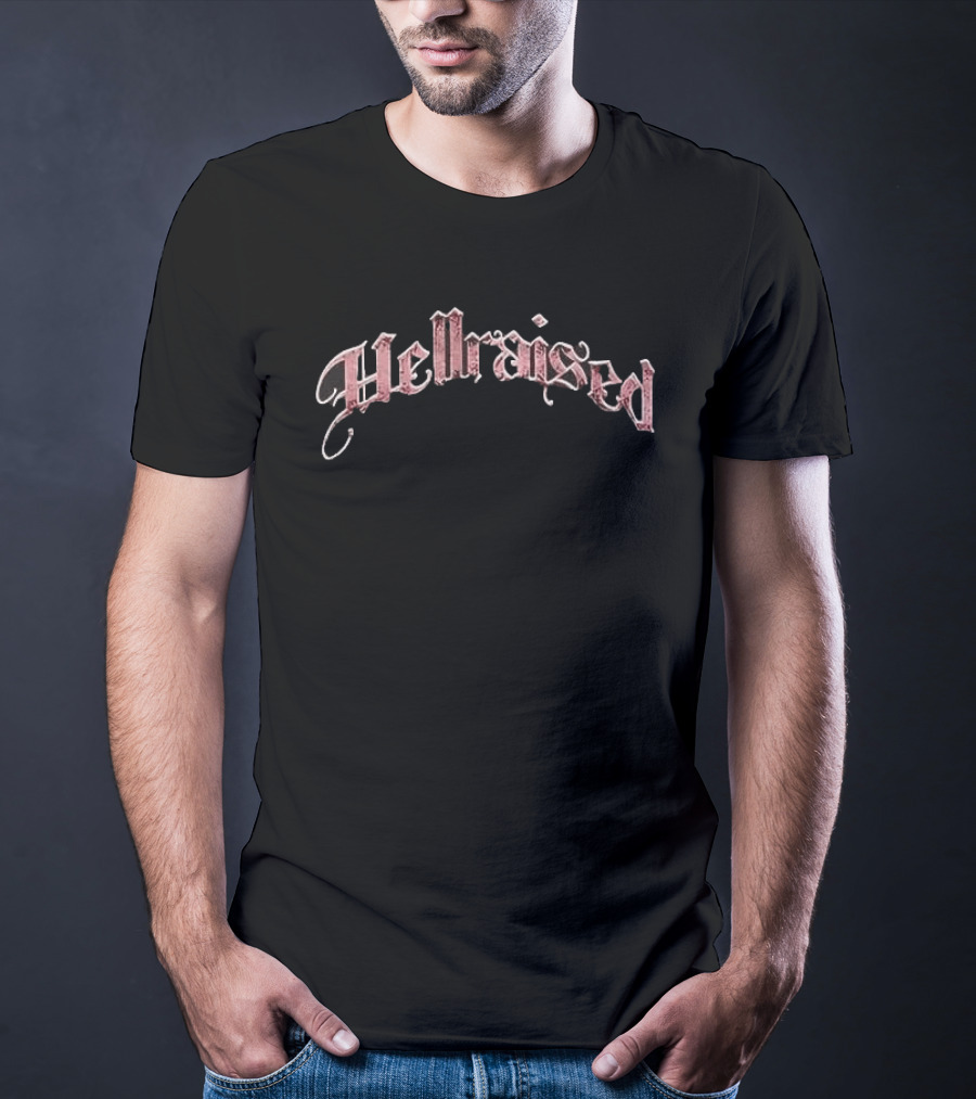 Hellraised Pink Rose Skull Yellow Flames Ornate Frame Distressed T-Shirt