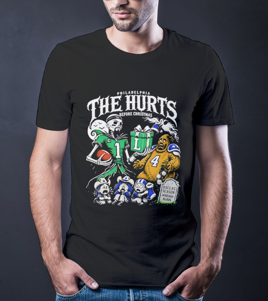 Philadelphia Eagles The Hurts Before Christmas Jalen Hurts Dallas Season Again Tombstone T-Shirt