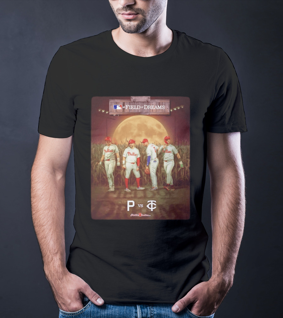 MLB At Field Of Dreams Philadelphia Phillies Vs Minnesota Twins 2026 Moonlit Cornfield Scene T-Shirt