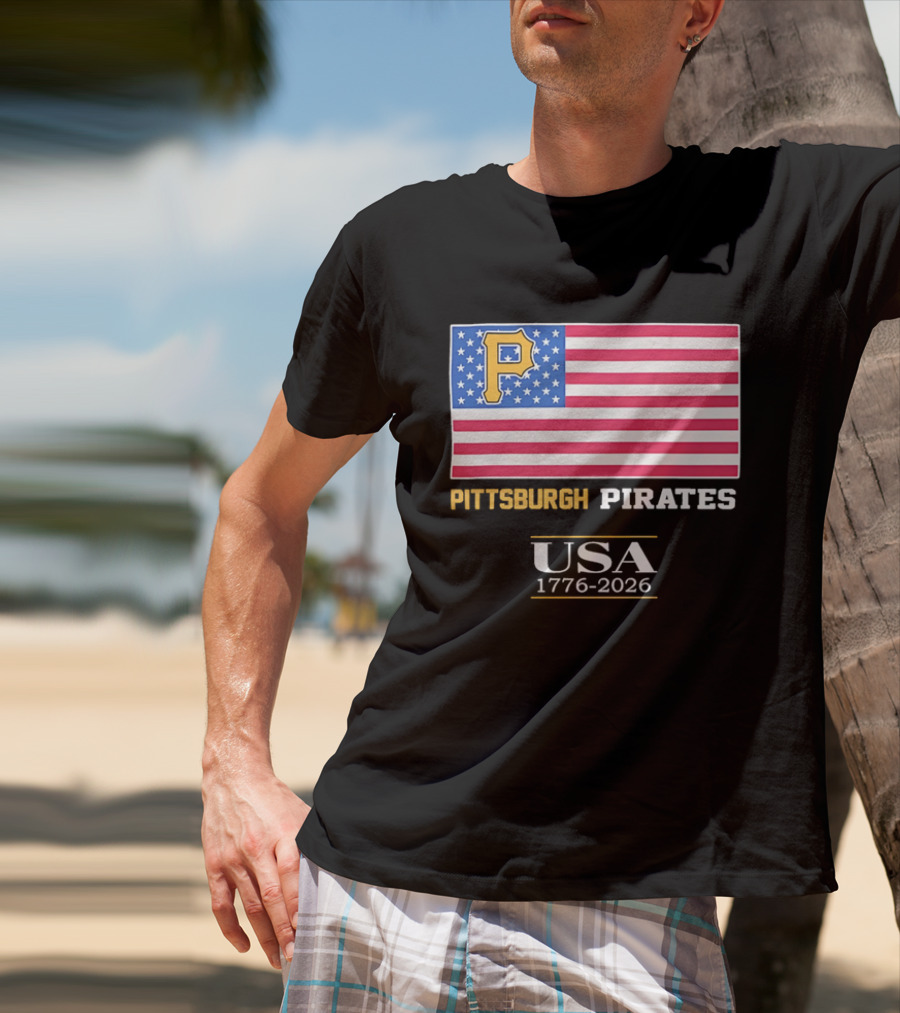 Pittsburgh Pirates American Flag USA 1776 2026 Yellow P T-Shirt