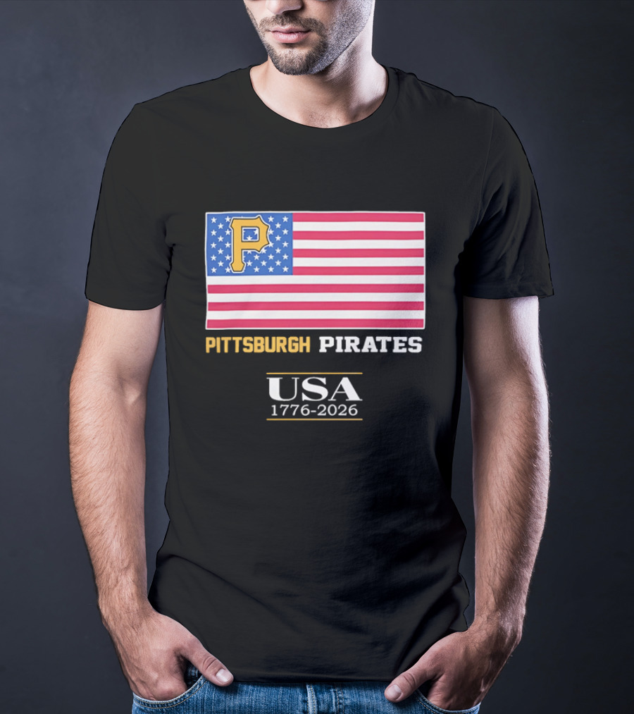 Pittsburgh Pirates American Flag USA 1776 2026 Yellow P T-Shirt