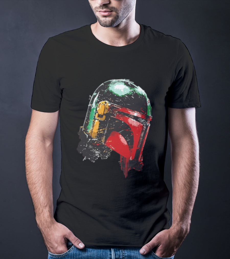 Star Wars Boba Fett Helmet Distressed Paint Splatter Drip T-Shirt