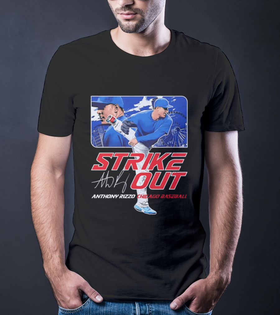 Strike Out Anthony Rizzo Chicago Baseball Pitcher Ferris Wheel Skyline T-Shirt