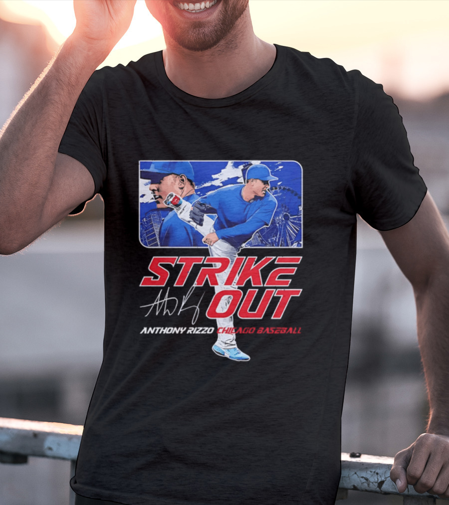 Strike Out Anthony Rizzo Chicago Baseball Pitcher Ferris Wheel Skyline T-Shirt