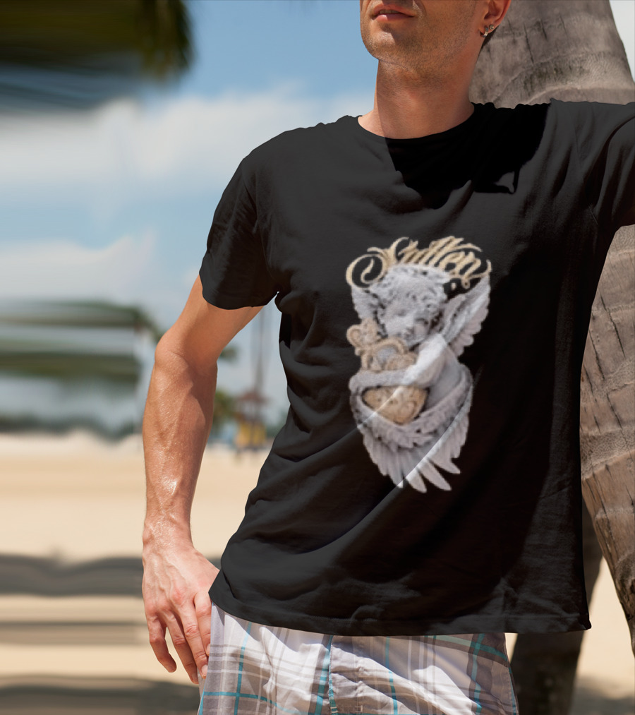 Sullen Heavenly Angel Embracing Heart T-Shirt