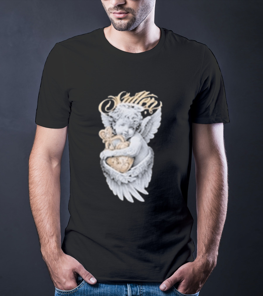 Sullen Heavenly Angel Embracing Heart T-Shirt