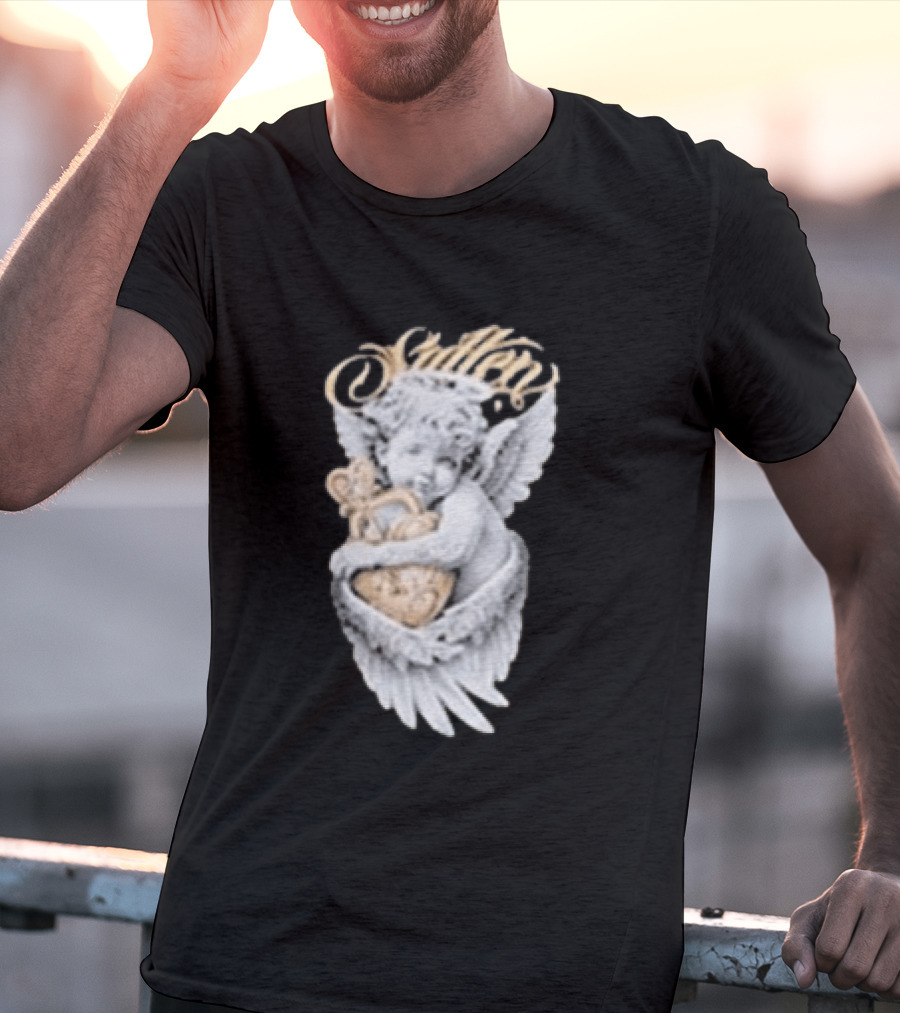 Sullen Heavenly Angel Embracing Heart T-Shirt