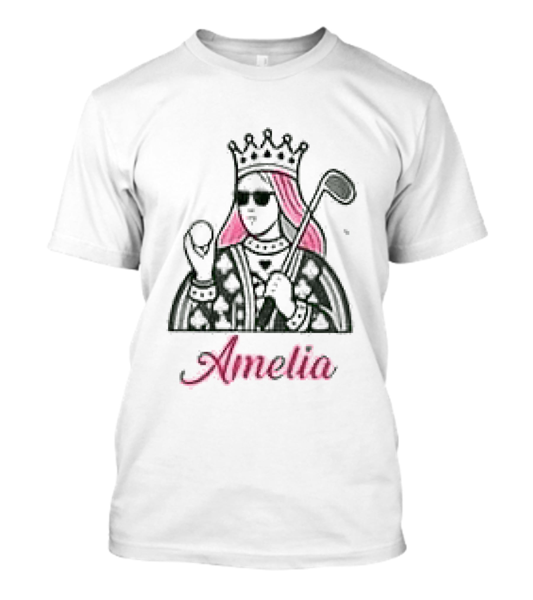Amelia Queen Of Clubs Womens Golf With Pink Hair And Crown T-Shirt