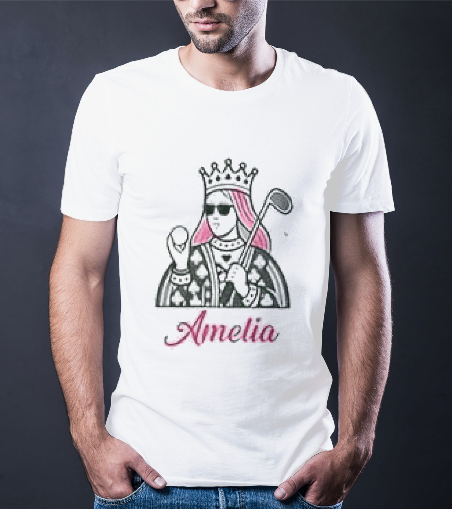 Amelia Queen Of Clubs Womens Golf With Pink Hair And Crown T-Shirt