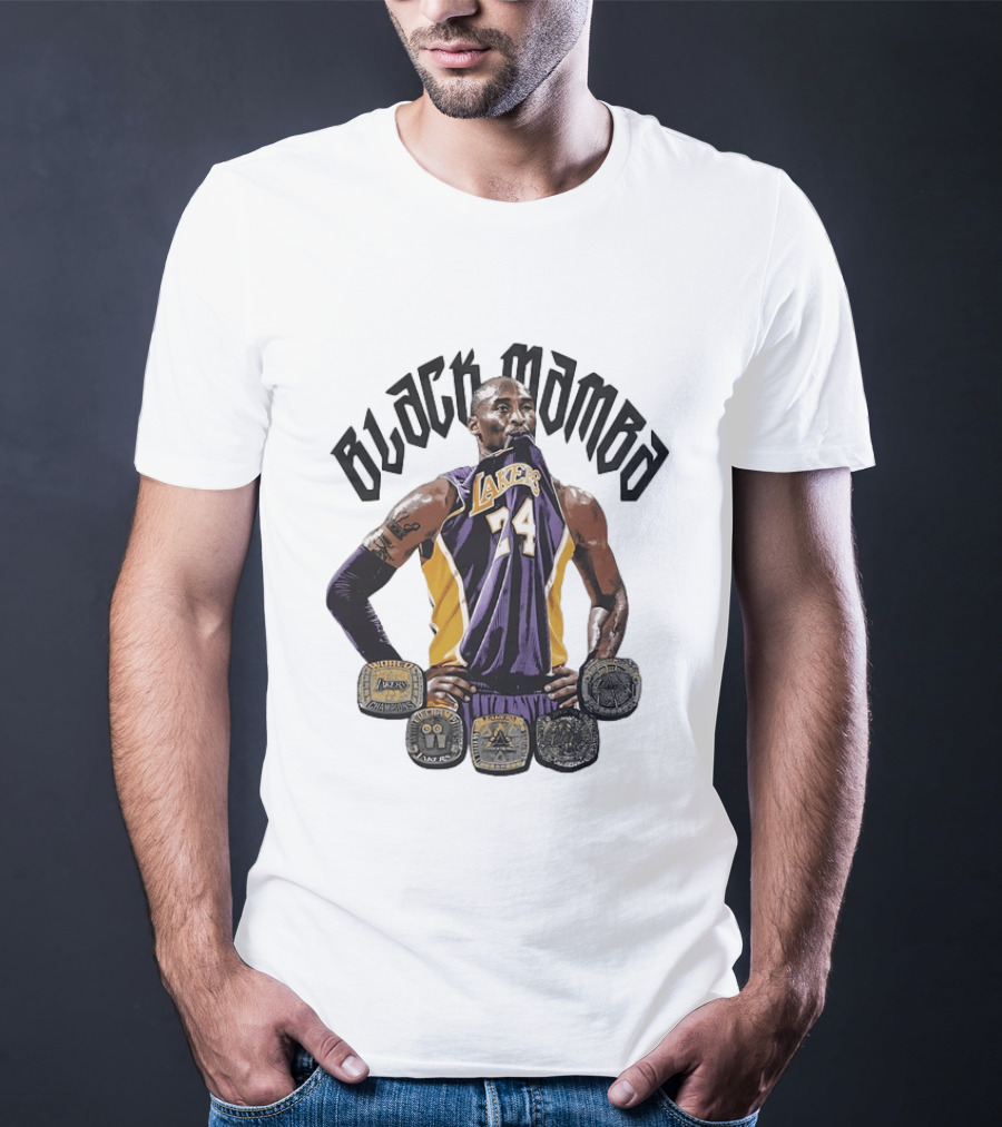 Black Mamba Kobe Bryant 24 Los Angeles Lakers NBA 5 Championship Rings T-Shirt