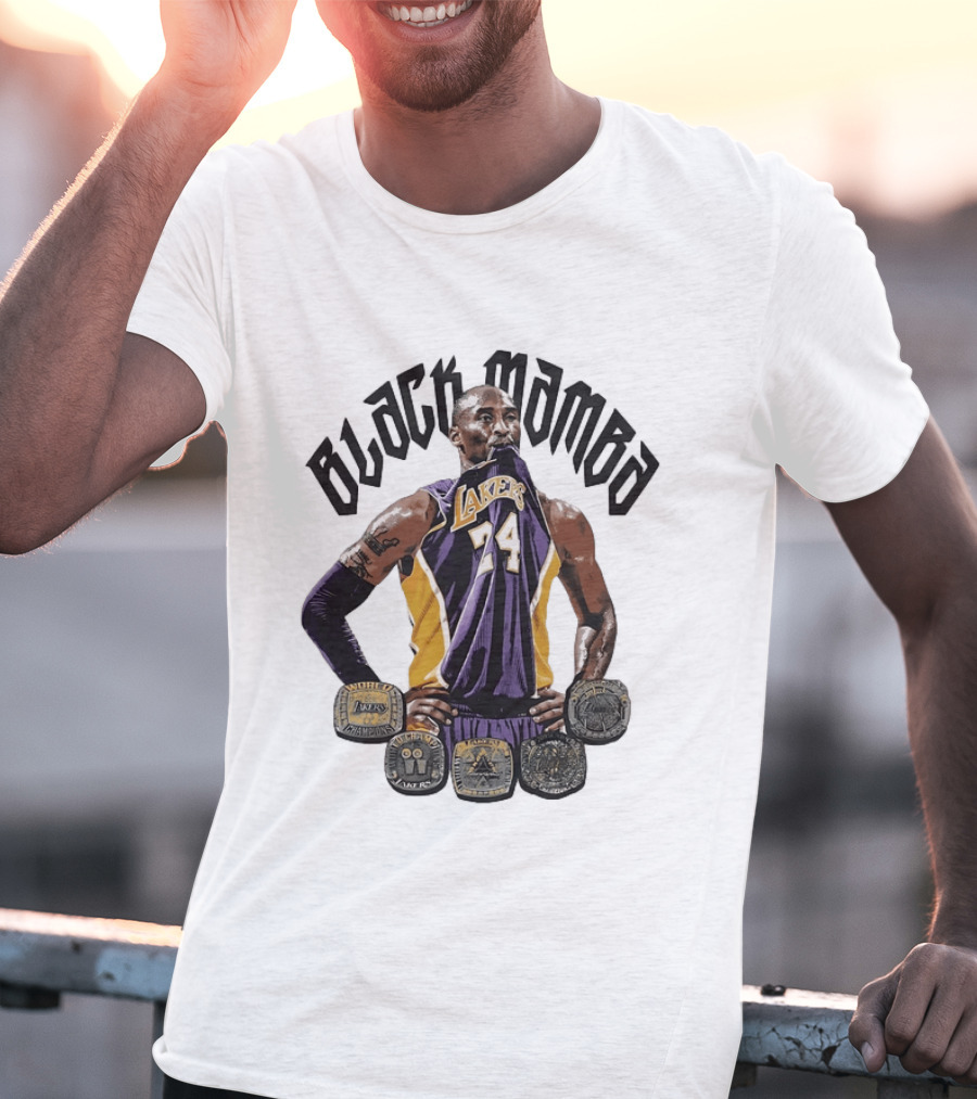 Black Mamba Kobe Bryant 24 Los Angeles Lakers NBA 5 Championship Rings T-Shirt