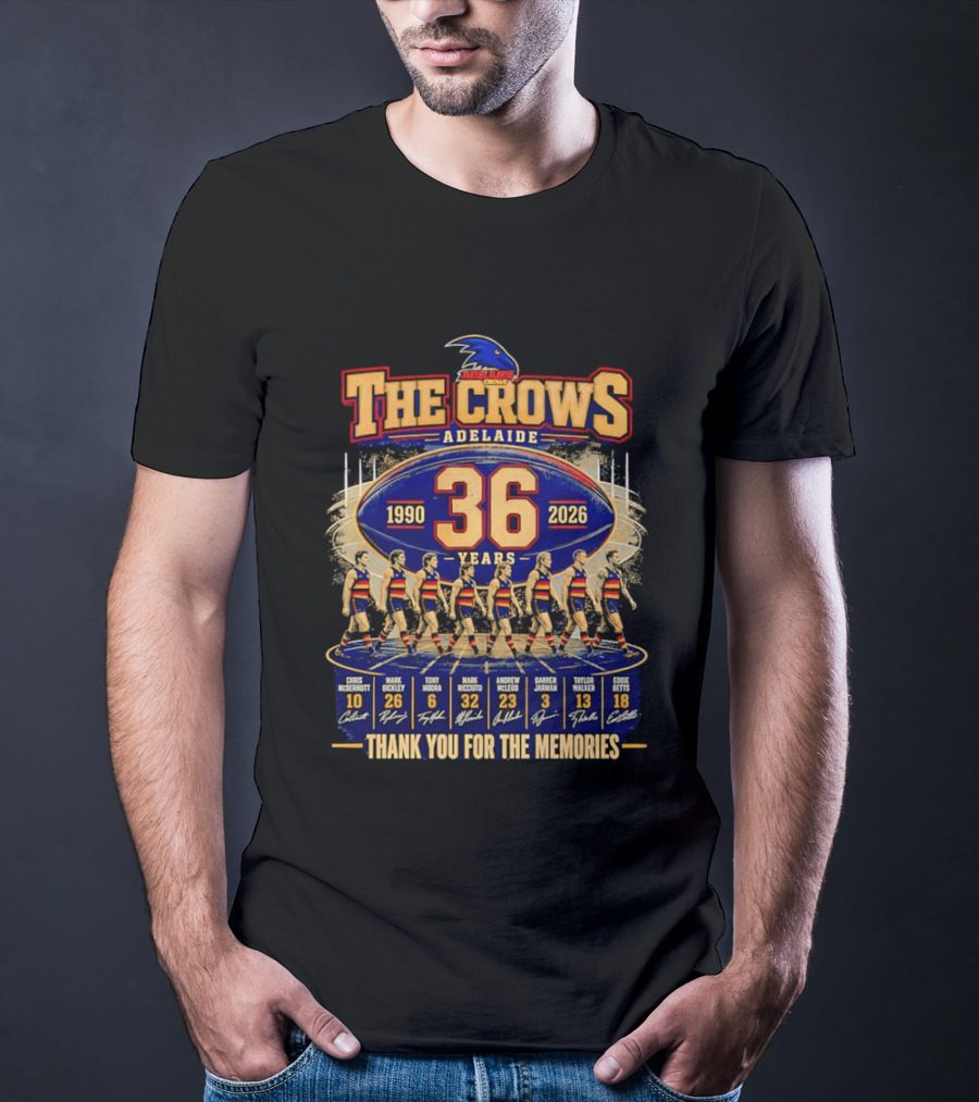 The Crows Adelaide 36 Years 1990 2026 Thank You For The Memories Players Signatures T-Shirt