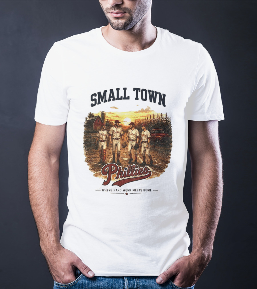 Phillies Small Town Baseball Where Hard Work Meets Home T-Shirt
