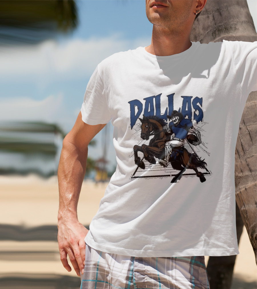 Dallas Cowboy Skeleton Riding Horse Playing Football T-Shirt