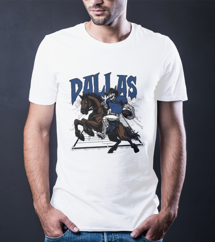 Dallas Cowboy Skeleton Riding Horse Playing Football T-Shirt