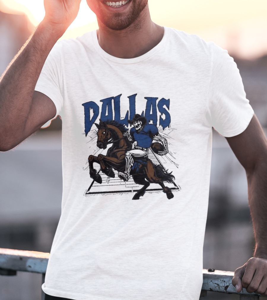 Dallas Cowboy Skeleton Riding Horse Playing Football T-Shirt