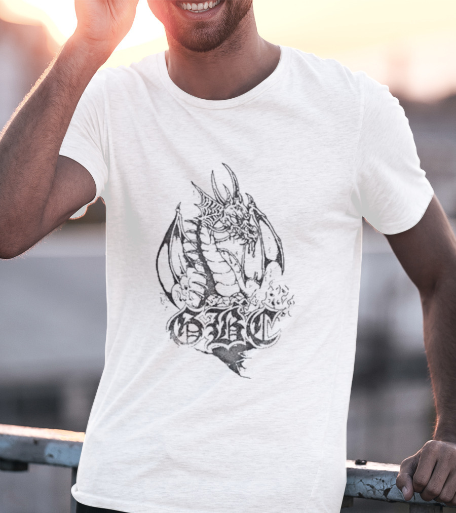 Goth Boi Clique Skull Dragon Artwork With Gothic Letters And Mythical Creature T-Shirt