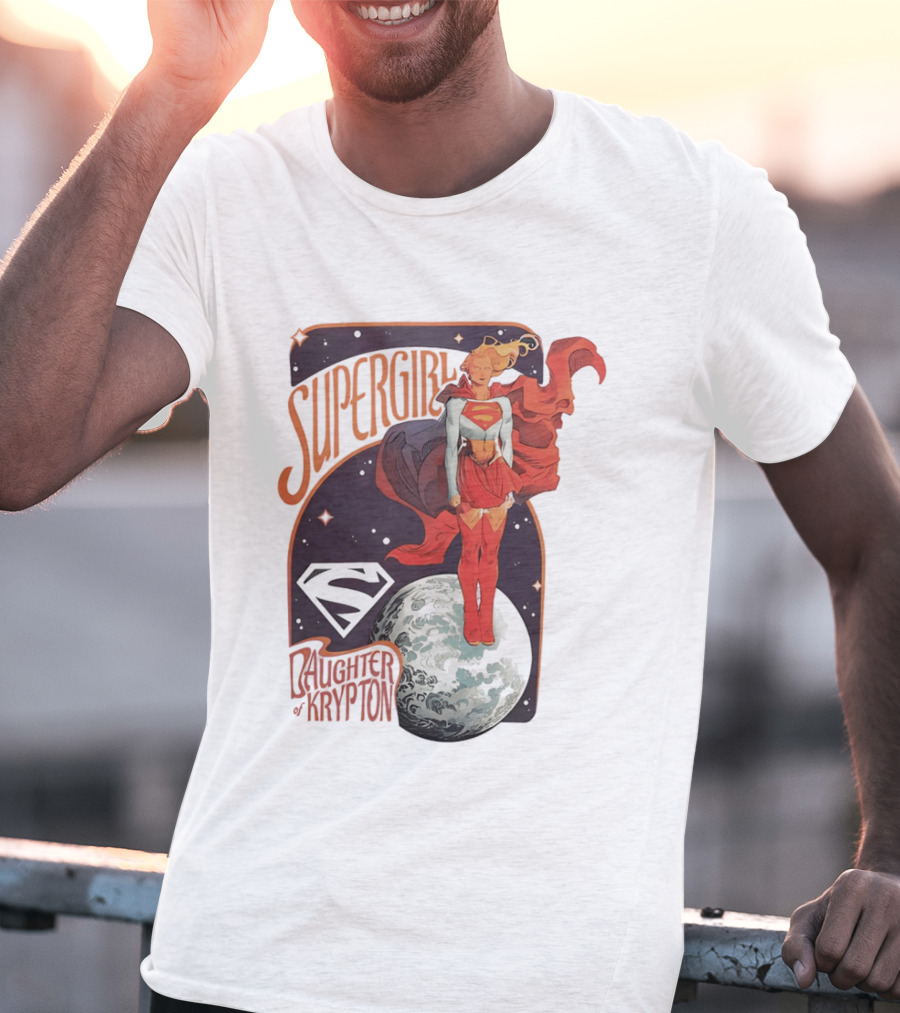 Supergirl Daughter Of Krypton DC Comic Style Superhero Logo Moon Scene T-Shirt