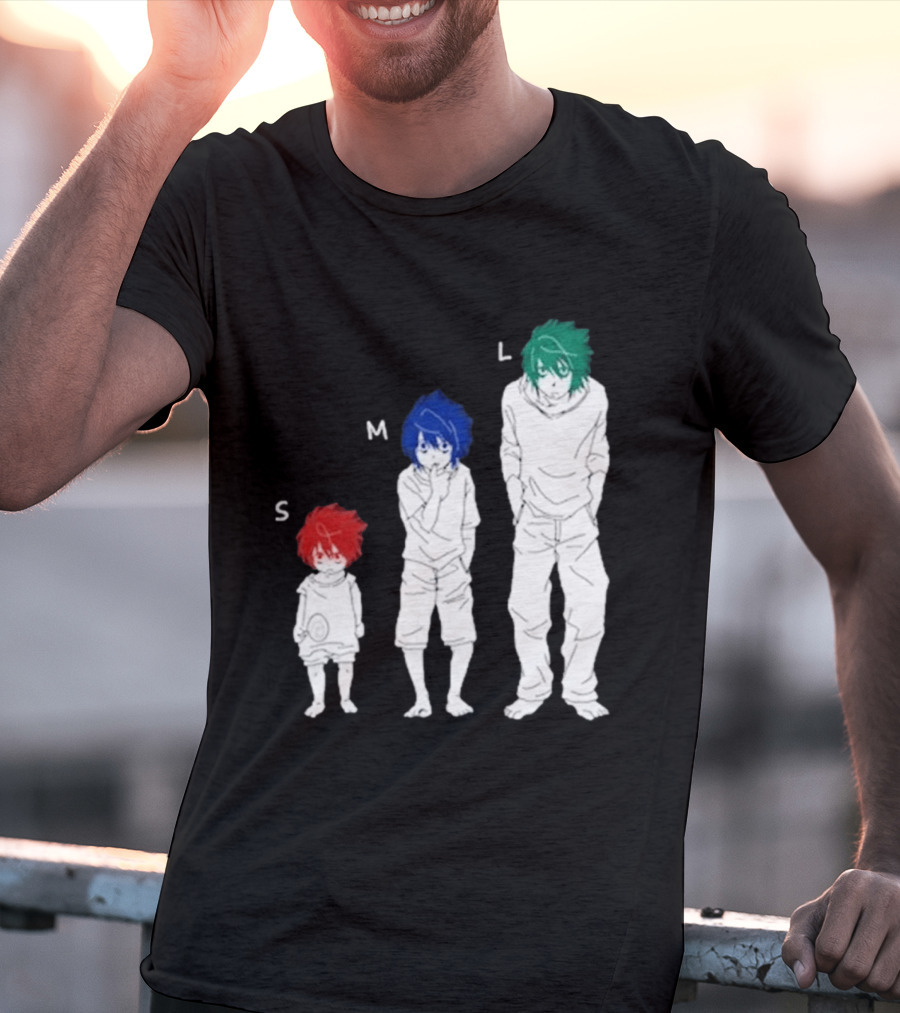 Anime Death Note L Character Evolution Sizes S M L T-Shirt