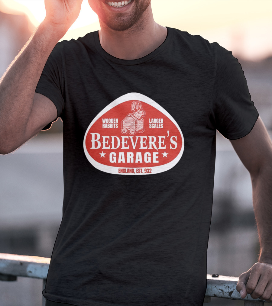 Bedevere's Garage England 932 AD Wooden Rabbits Larger Scales Monty Python T-Shirt