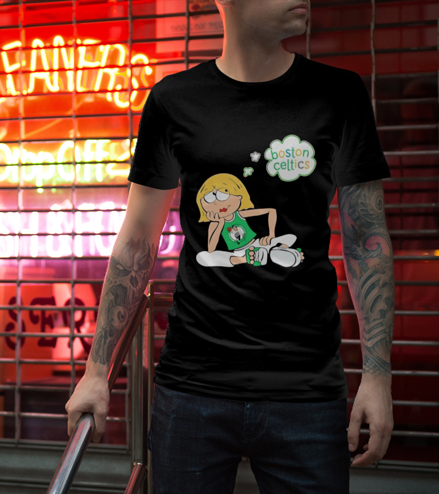 Boston Celtics NBA Cartoon Girl Sitting Thought Bubble T-Shirt