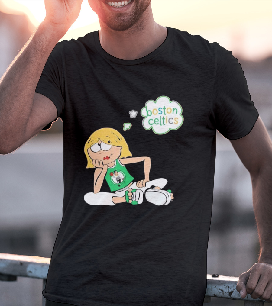 Boston Celtics NBA Cartoon Girl Sitting Thought Bubble T-Shirt