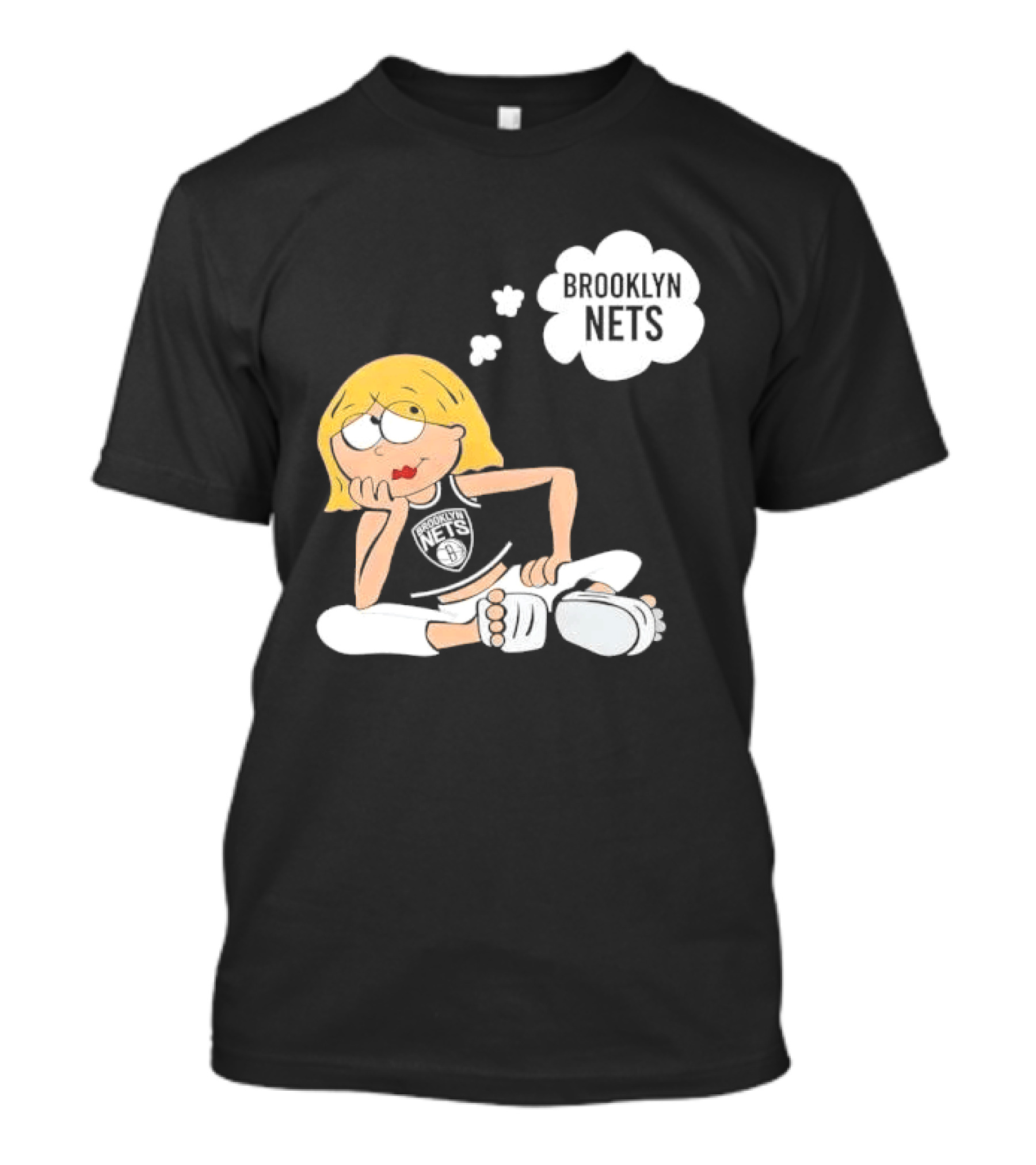 Brooklyn Nets Cartoon Girl With Glasses Thought Bubble NBA T-Shirt