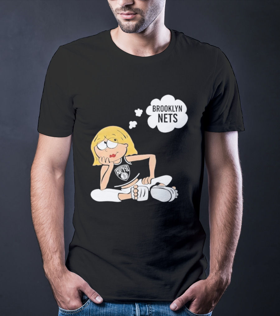 Brooklyn Nets Cartoon Girl With Glasses Thought Bubble NBA T-Shirt