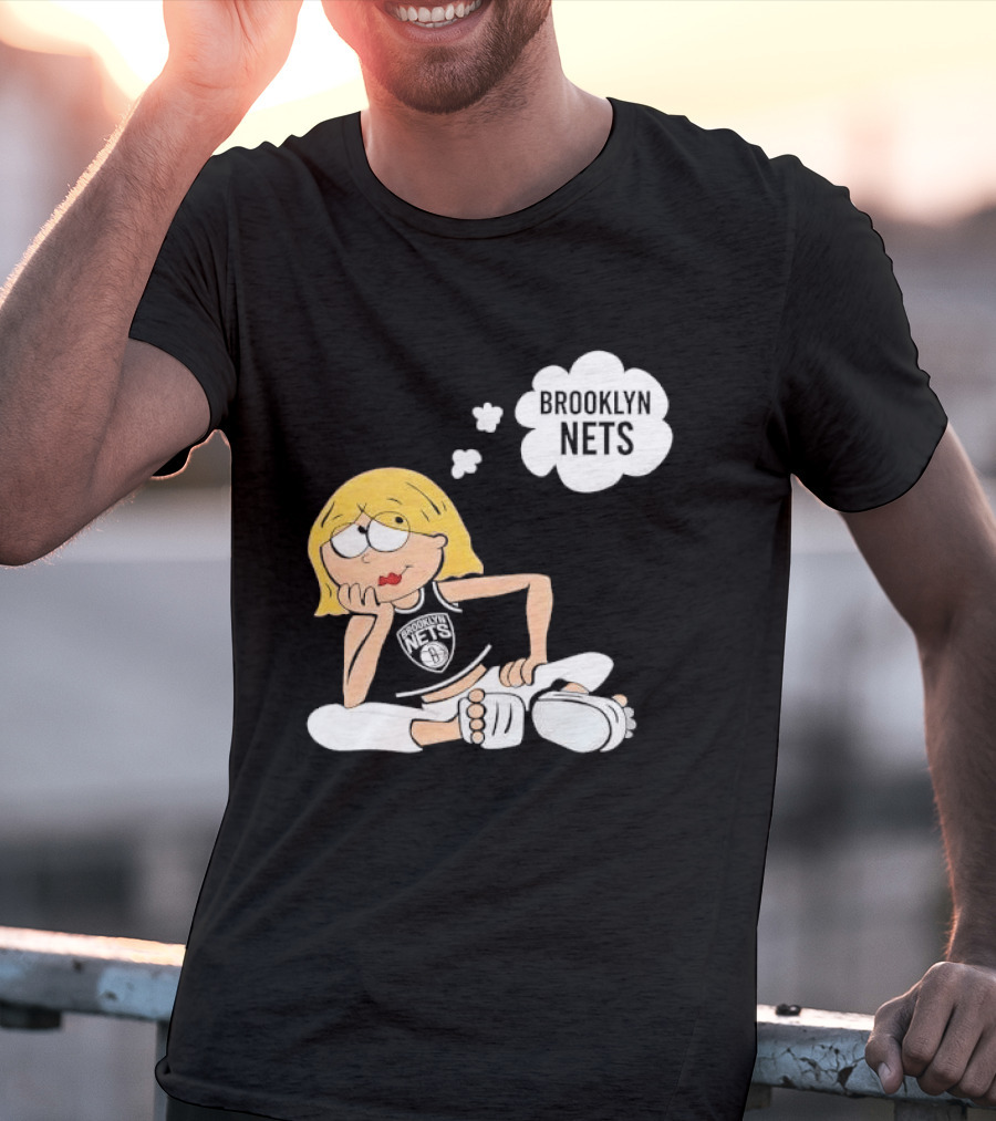 Brooklyn Nets Cartoon Girl With Glasses Thought Bubble NBA T-Shirt
