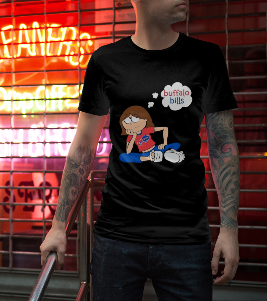 Buffalo Bills Cartoon Thoughtful Girl In Red And Blue Outfit T-Shirt