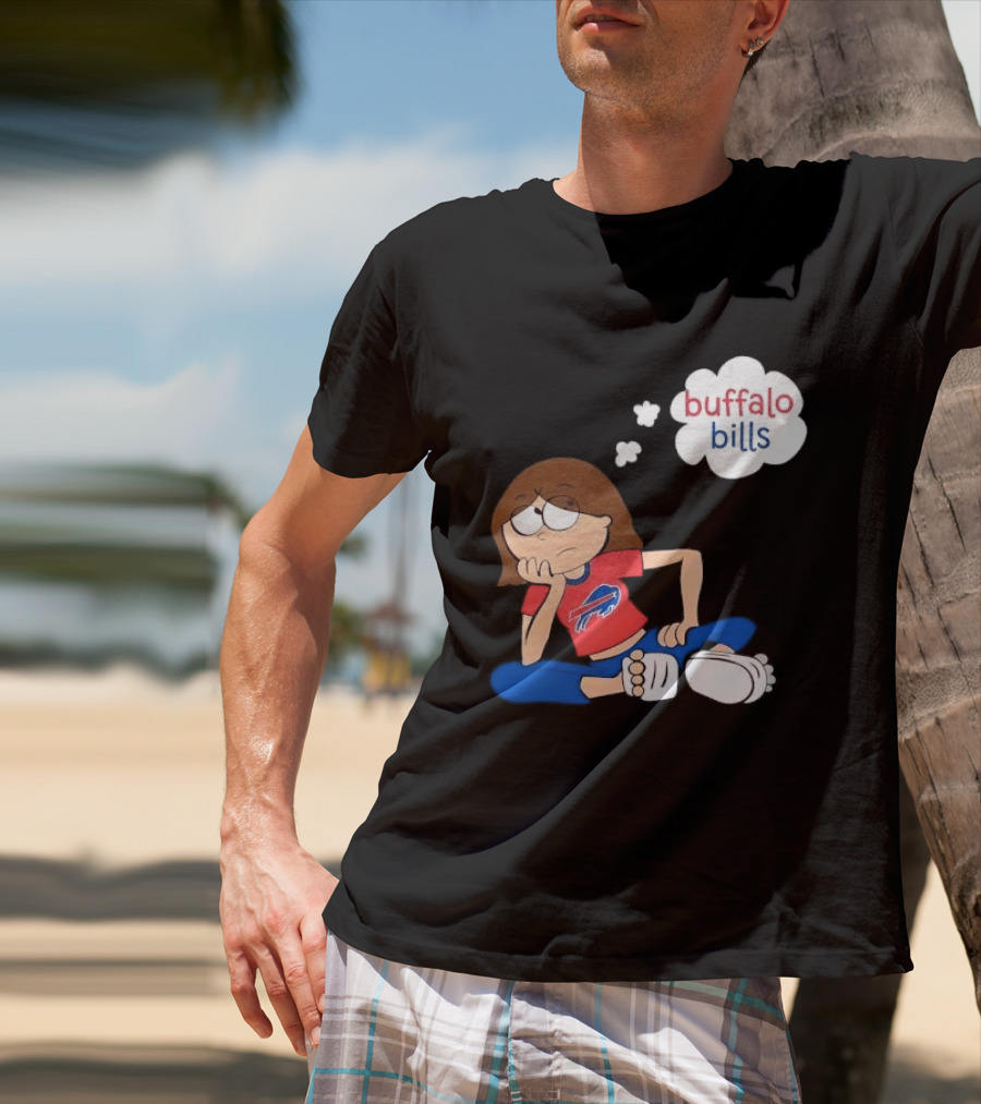 Buffalo Bills Cartoon Thoughtful Girl In Red And Blue Outfit T-Shirt