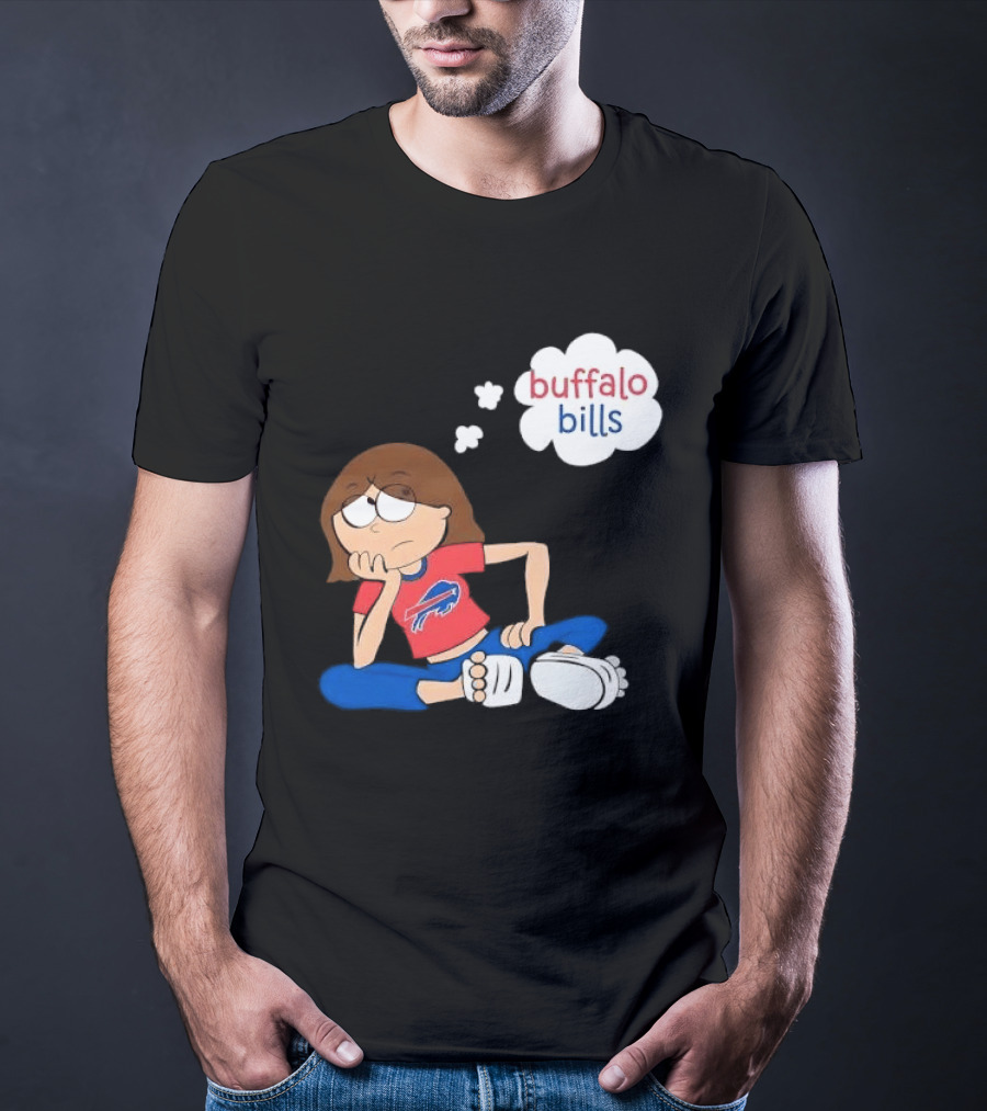 Buffalo Bills Cartoon Thoughtful Girl In Red And Blue Outfit T-Shirt