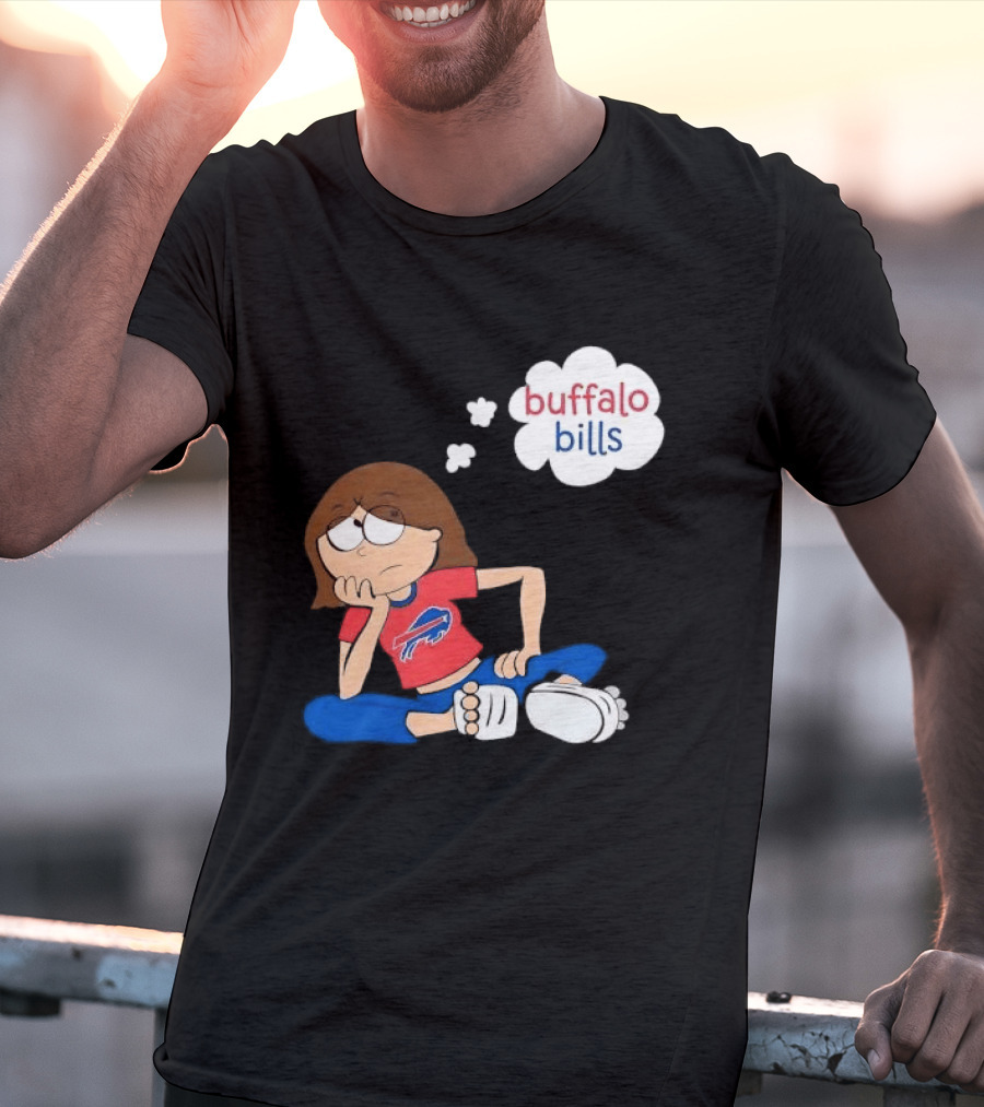 Buffalo Bills Cartoon Thoughtful Girl In Red And Blue Outfit T-Shirt