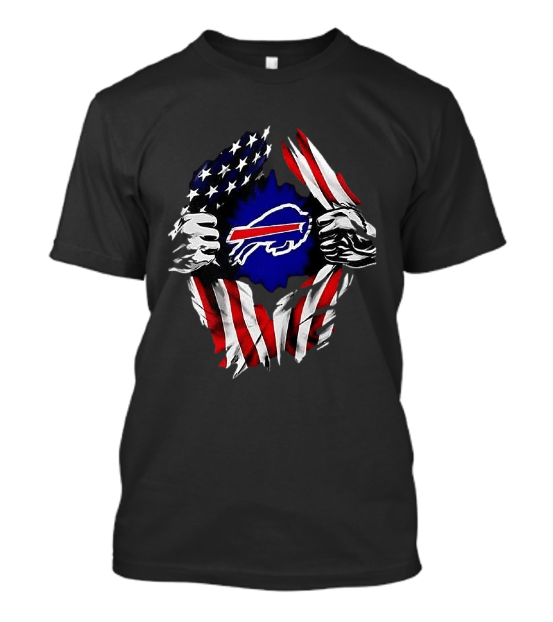 Buffalo Bills Superman Skull Cap Backwards American Flag Rip T-Shirt