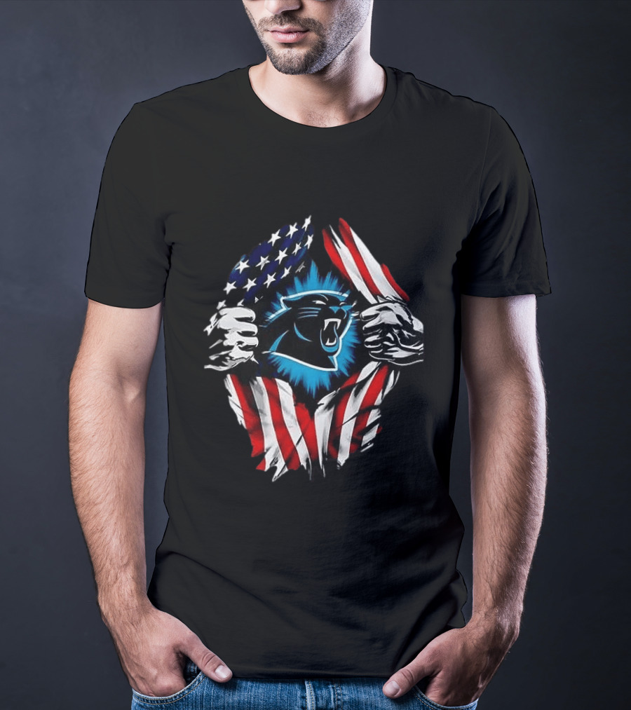 Carolina Panthers Super Man Skull Cap Backwards American Flag Panthers T-Shirt