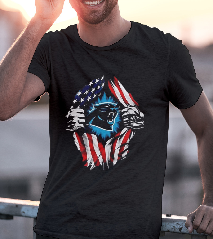 Carolina Panthers Super Man Skull Cap Backwards American Flag Panthers T-Shirt