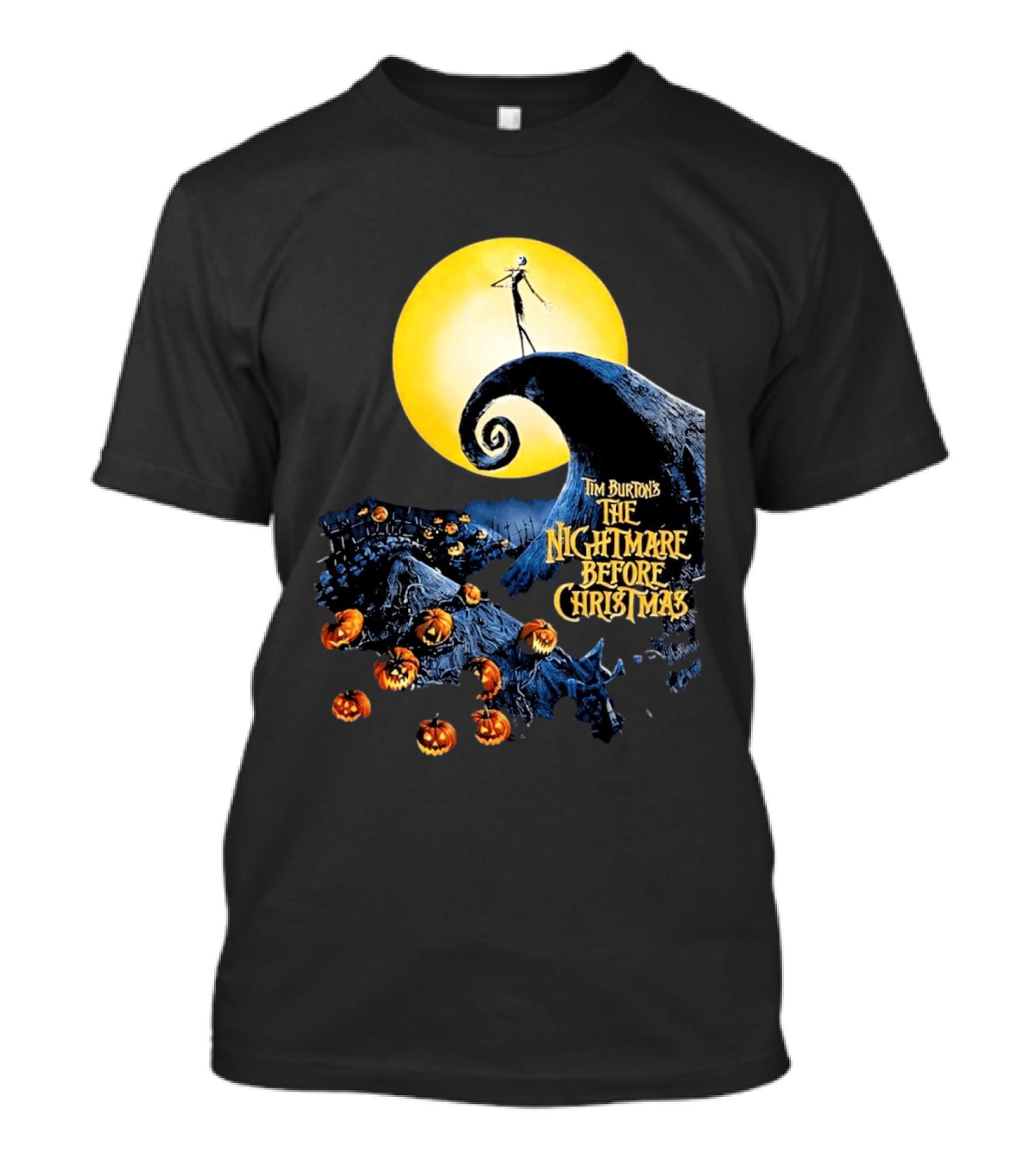 Tim Burton's The Nightmare Before Christmas Jack Skellington Moon Scene With Pumpkins T-Shirt