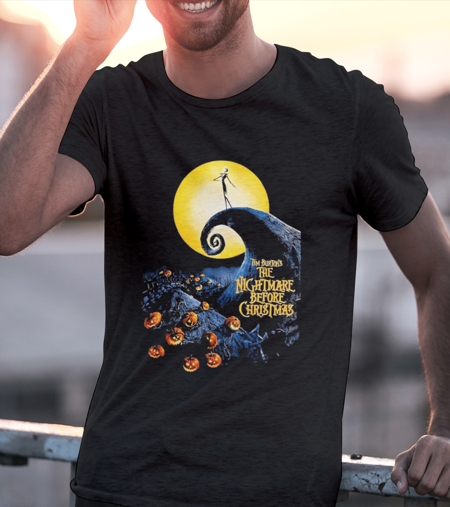 Tim Burton's The Nightmare Before Christmas Jack Skellington Moon Scene With Pumpkins T-Shirt