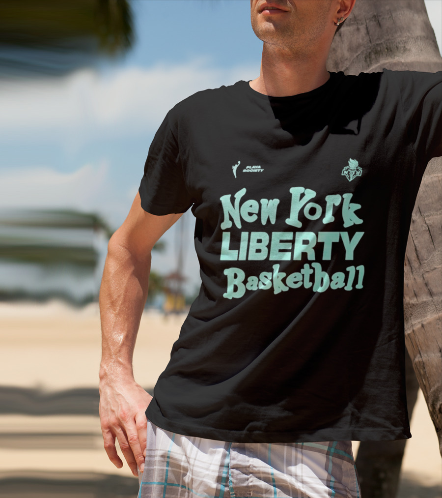 Jason Sudeikis Playa Society New York Liberty Basketball Wordmark T-Shirt