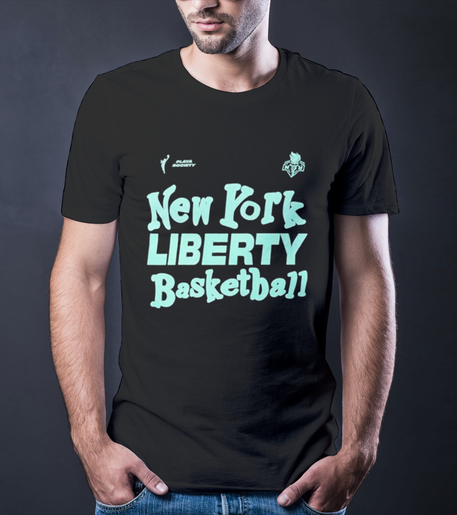 Jason Sudeikis Playa Society New York Liberty Basketball Wordmark T-Shirt