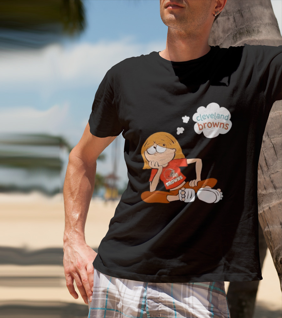 Cleveland Browns Cartoon Girl Sitting With Thought Bubble T-Shirt