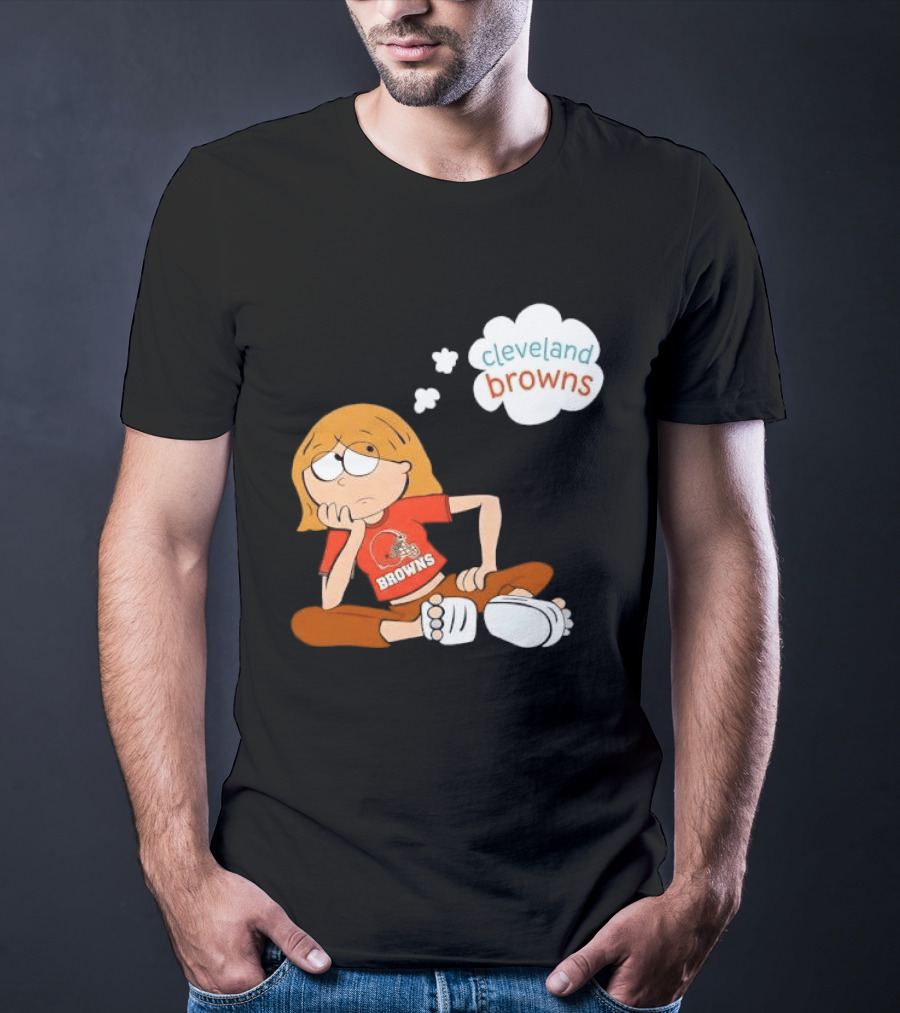 Cleveland Browns Cartoon Girl Sitting With Thought Bubble T-Shirt
