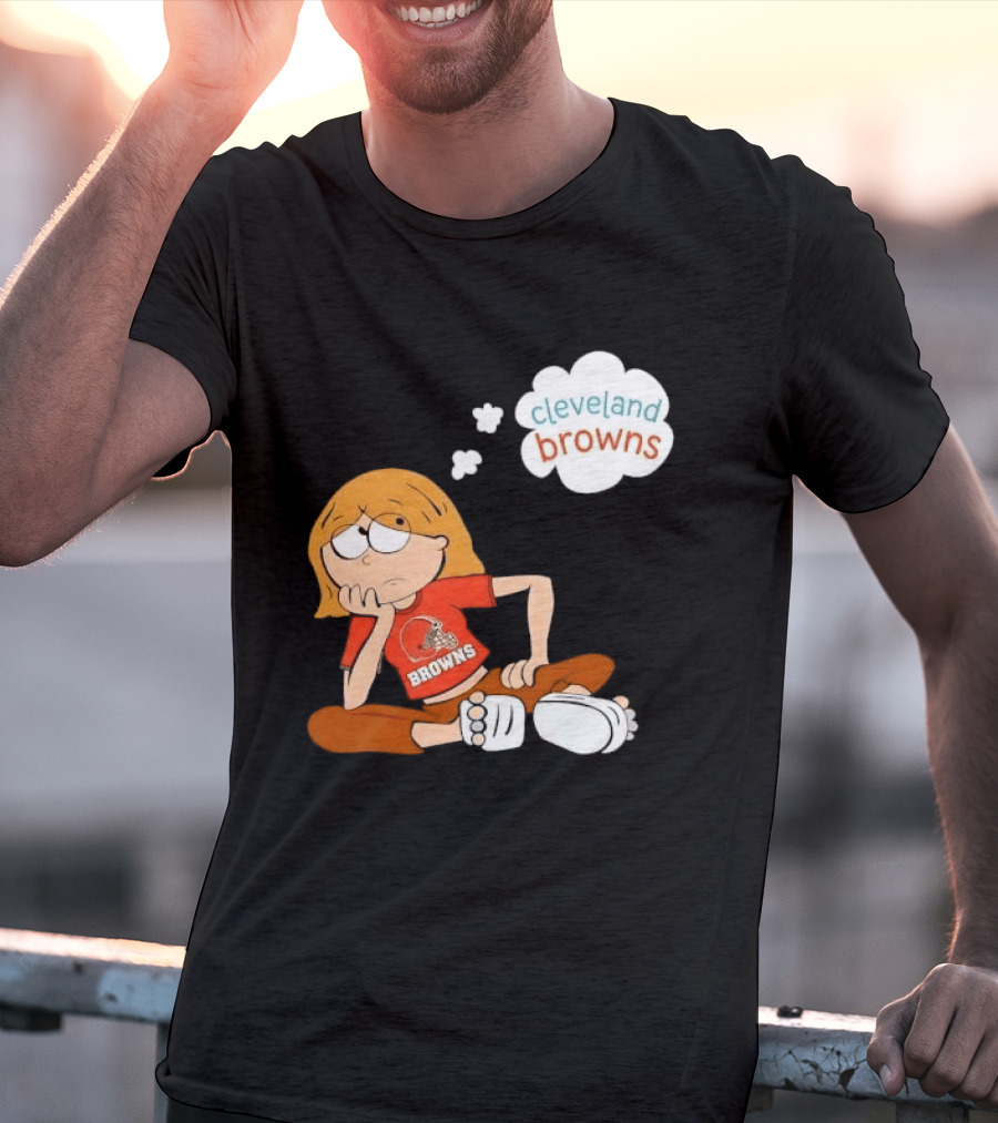 Cleveland Browns Cartoon Girl Sitting With Thought Bubble T-Shirt