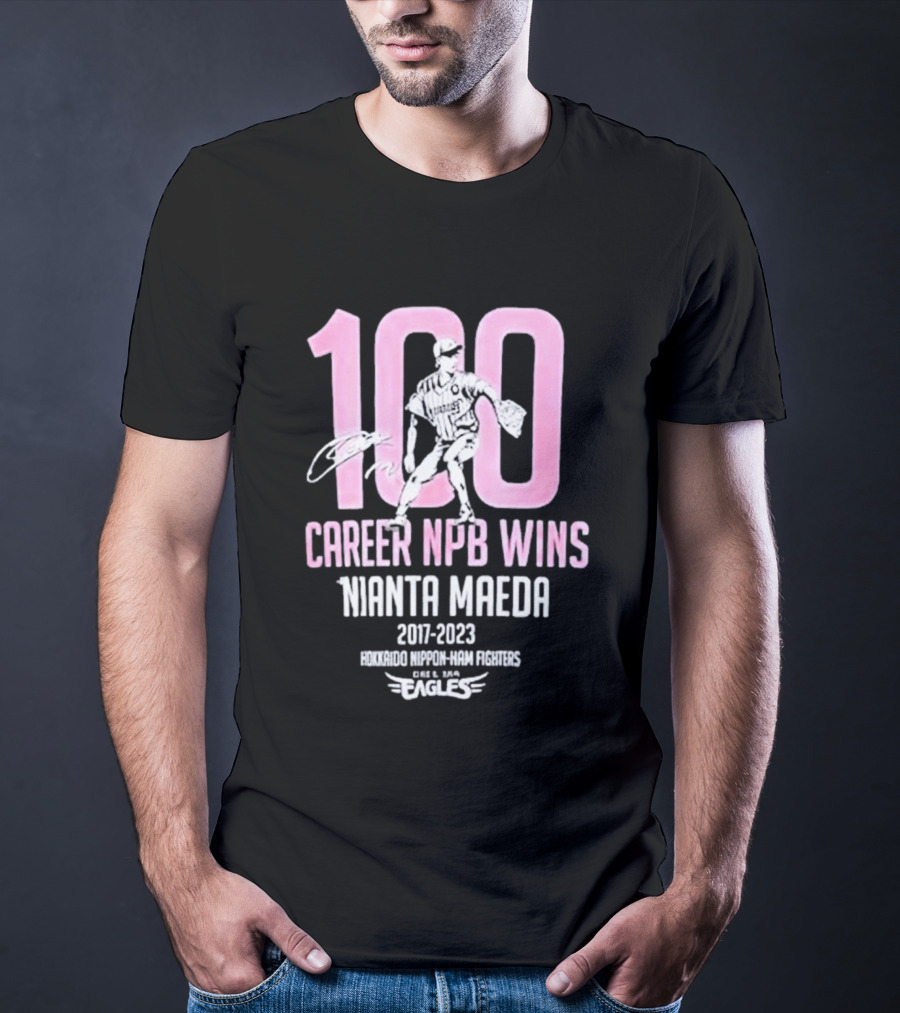 100 Career NPB Wins Kenta Maeda 2007 2023 Hokkaido Nippon Ham Fighters Eagles T-Shirt