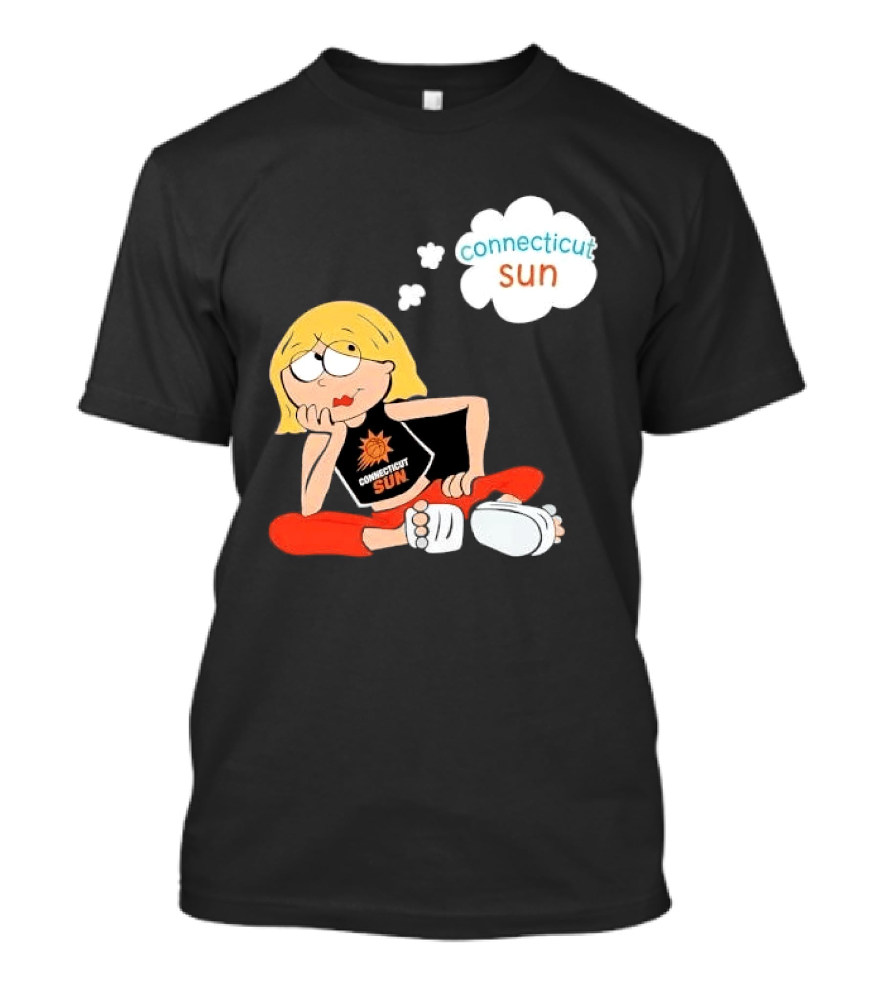 Connecticut Sun WNBA Cartoon Blonde Girl Thought Bubble T-Shirt