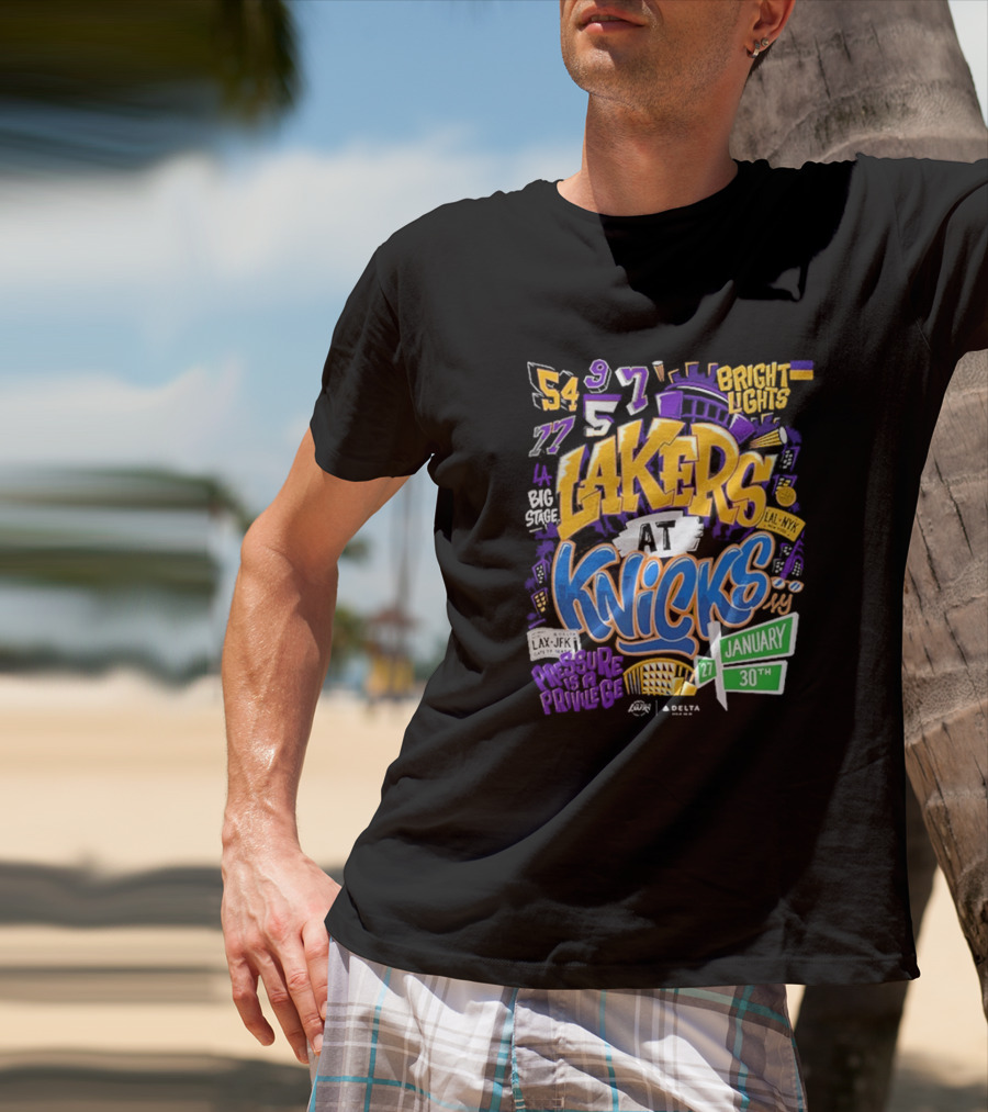 Lakers At Knicks Bright Lights New York January 27 30 2026 T-Shirt