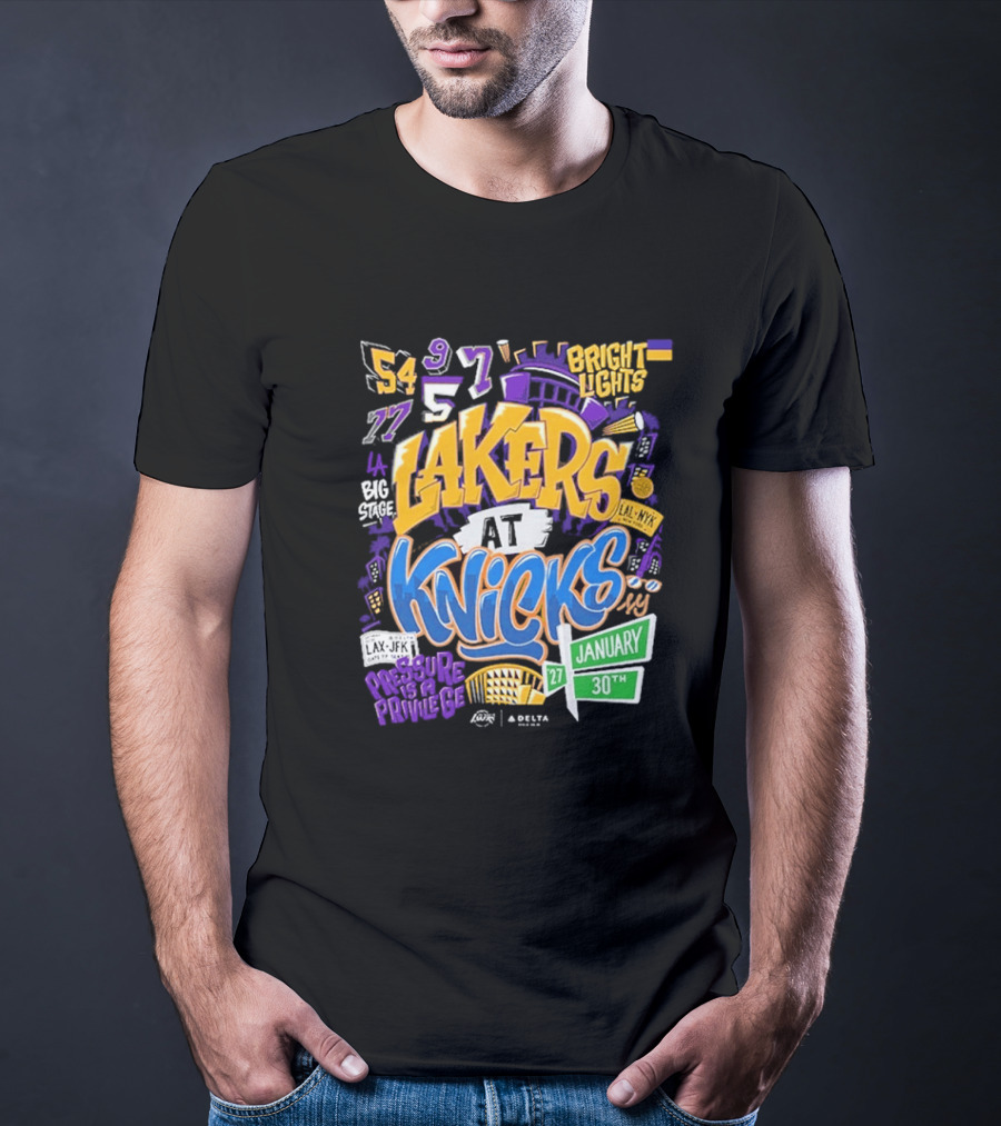 Lakers At Knicks Bright Lights New York January 27 30 2026 T-Shirt